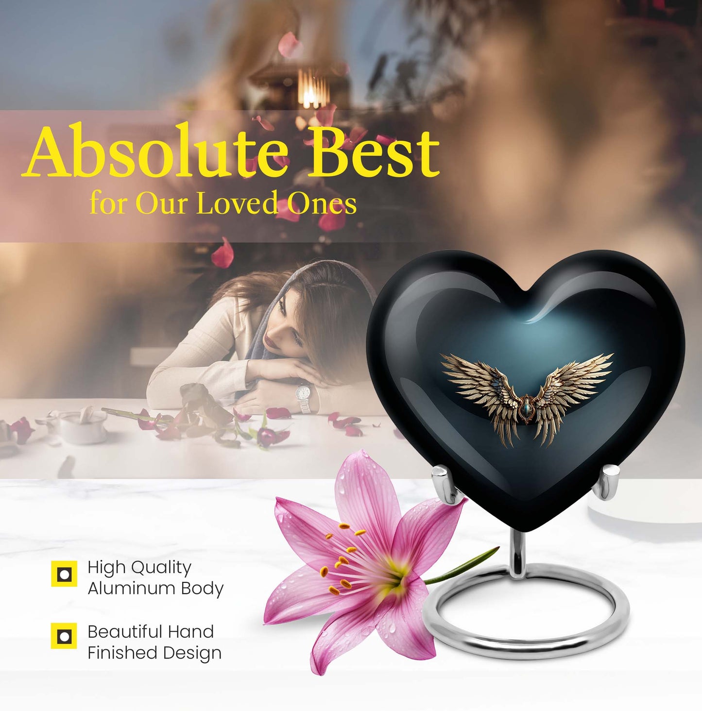 10-inch wings blue heart urn for ashes with butterfly