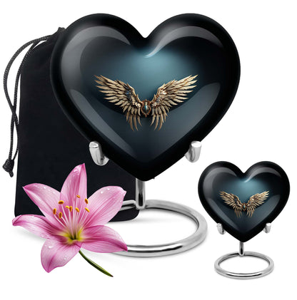 10-inch wings blue heart urn for ashes with butterfly
