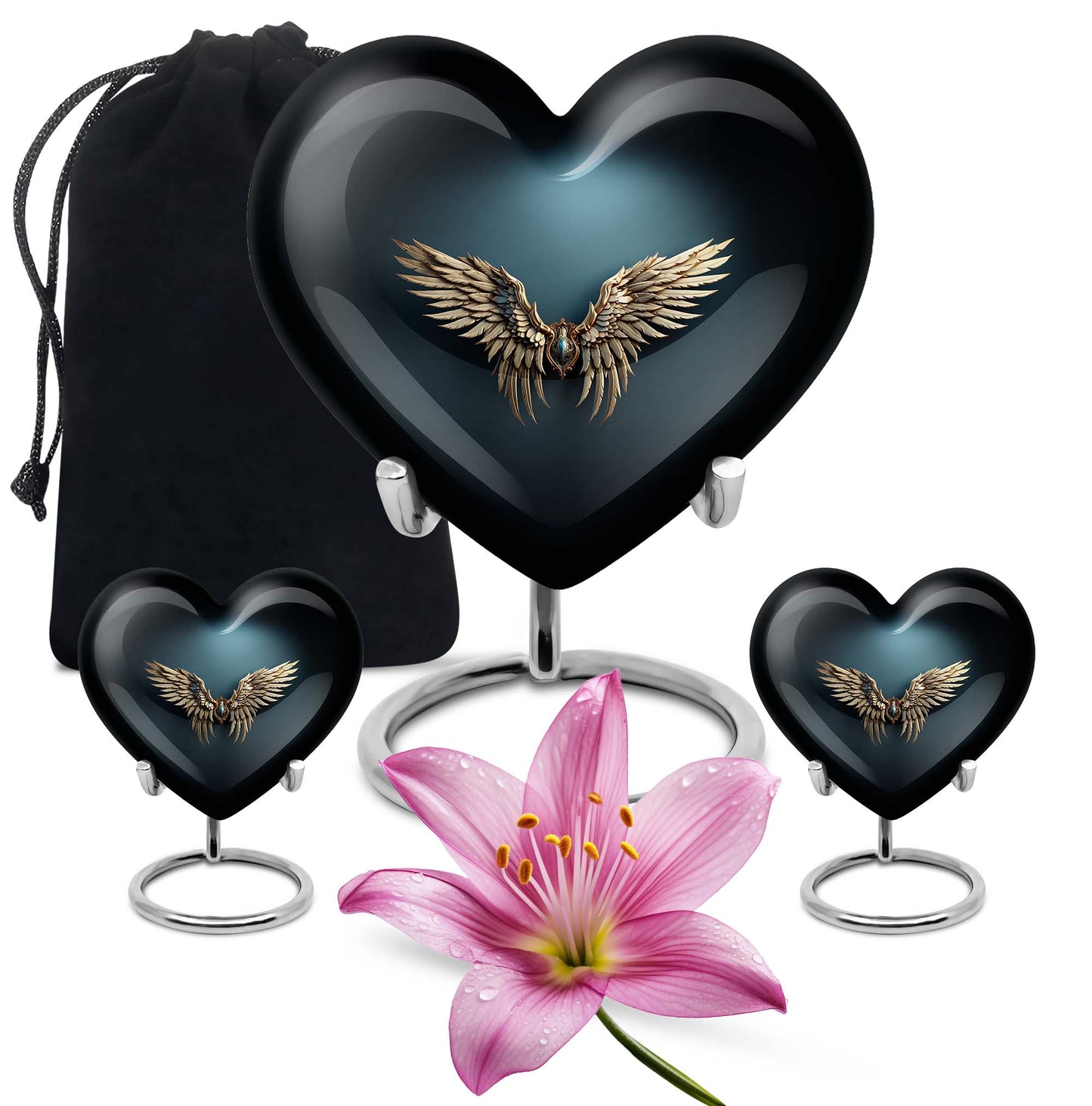 10-inch wings blue heart urn for ashes with butterfly