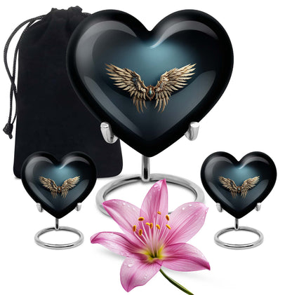 10-inch wings blue heart urn for ashes with butterfly