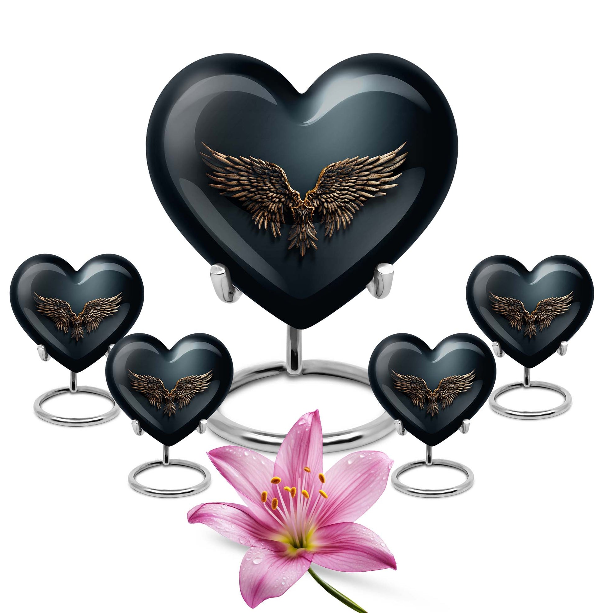 Wings Blue Theme Large Urn With 4 Keepsake Urn