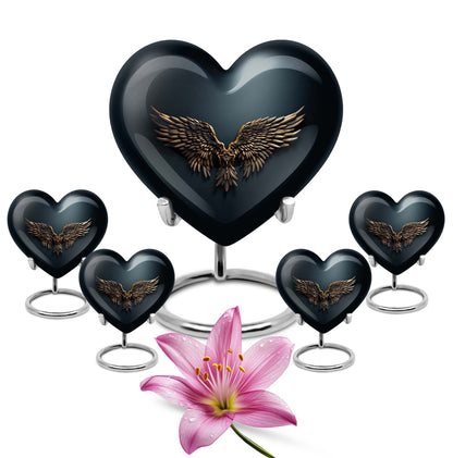 Wings Blue Theme Large Urn With 4 Keepsake Urn