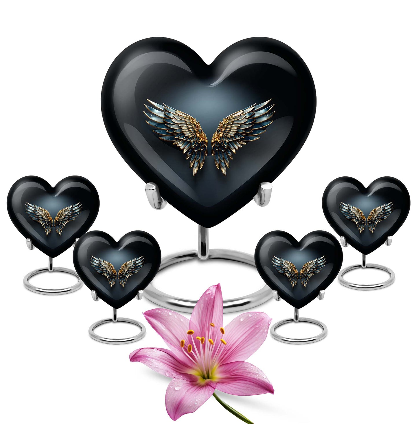 Wings Blue Theme Large Urn With 4 Keepsake Urn
