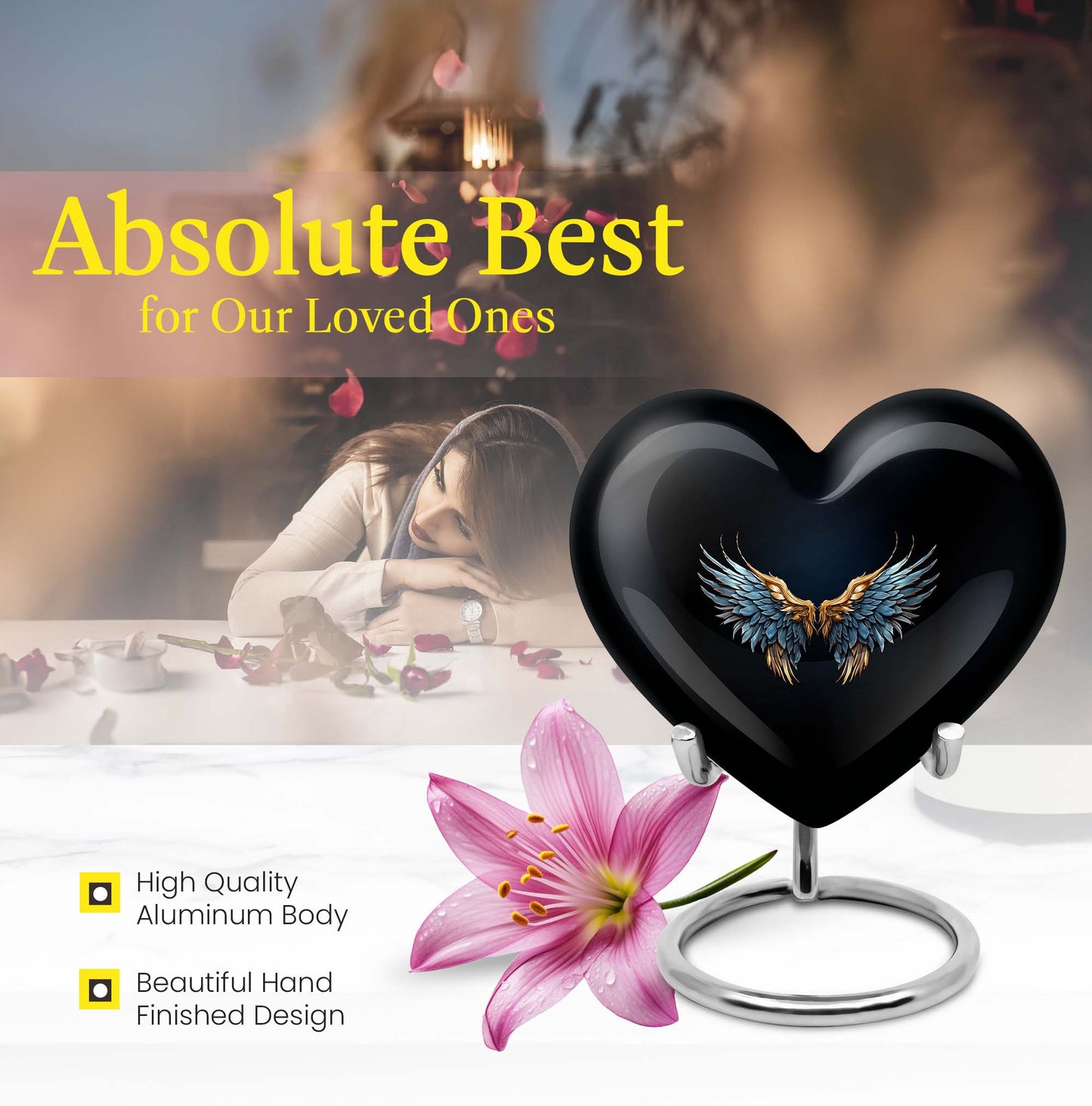 Heart-shaped wings blue urn