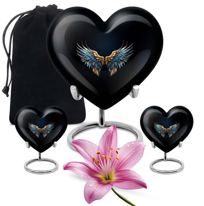 Wings Blue Theme Large Urn With 2 Keepsake Urn
