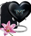 Wings blue heart urn with butterfly theme, designed for adult cremation ashes