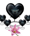 Wings blue heart urn with butterfly theme, designed for adult cremation ashes
