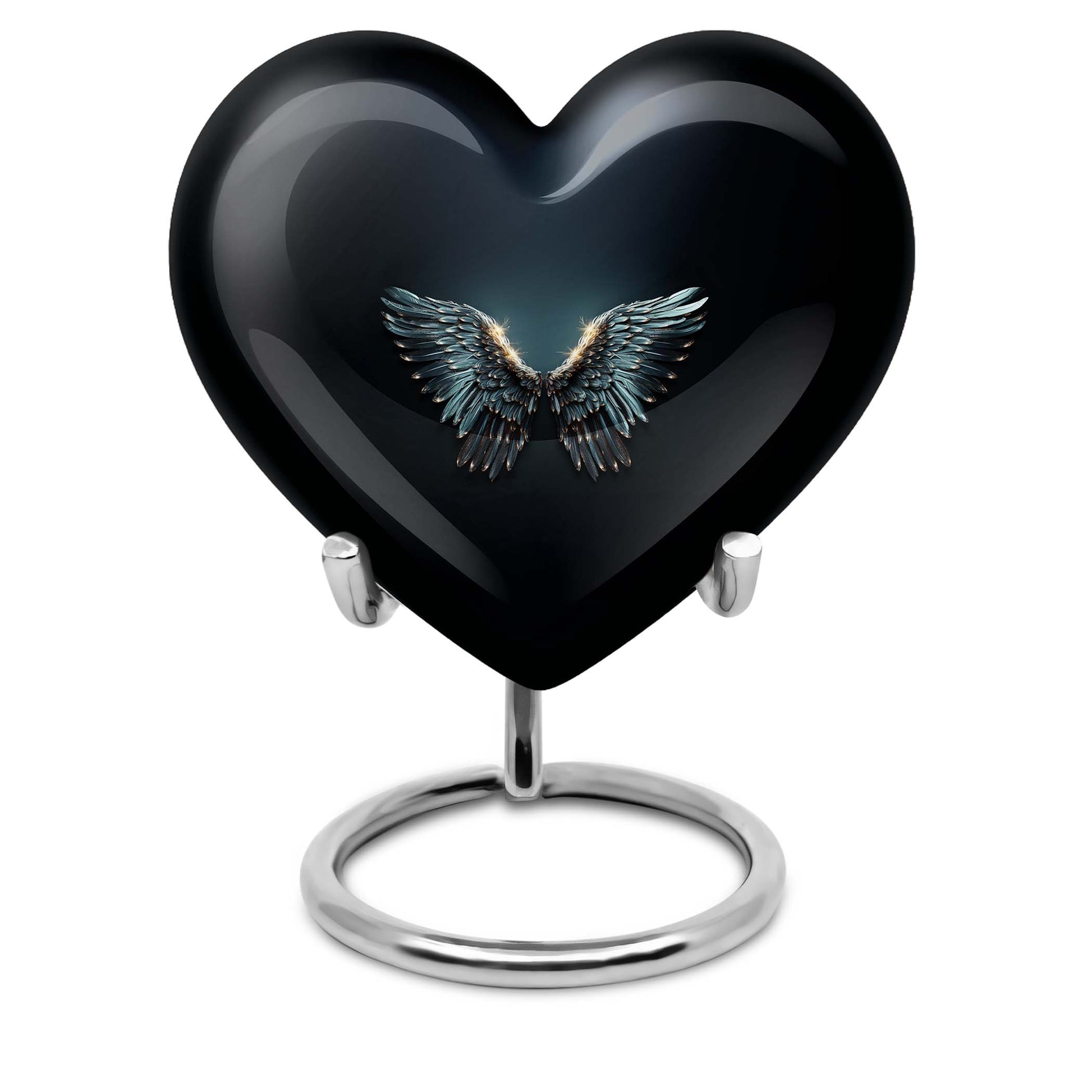 Wings blue heart urn with butterfly theme, designed for adult cremation ashes