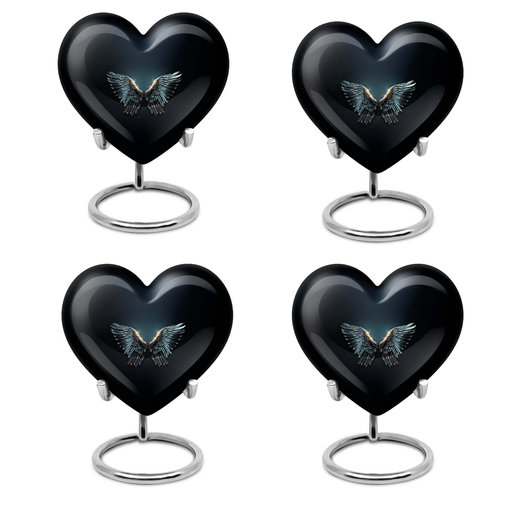 Wings blue heart urn with butterfly theme, designed for adult cremation ashes