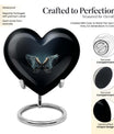 Wings blue heart urn with butterfly theme, designed for adult cremation ashes