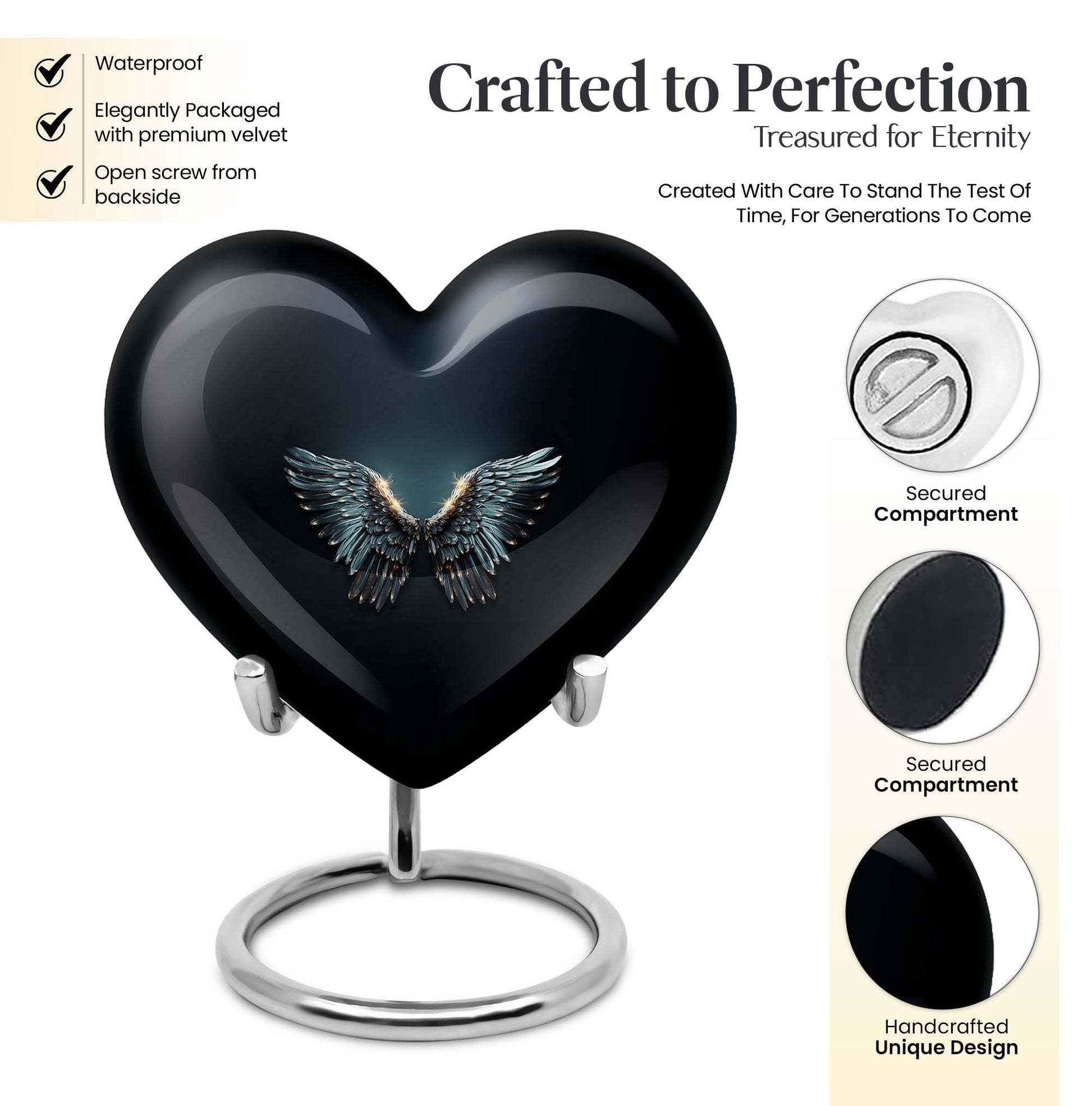 Wings blue heart urn with butterfly theme, designed for adult cremation ashes