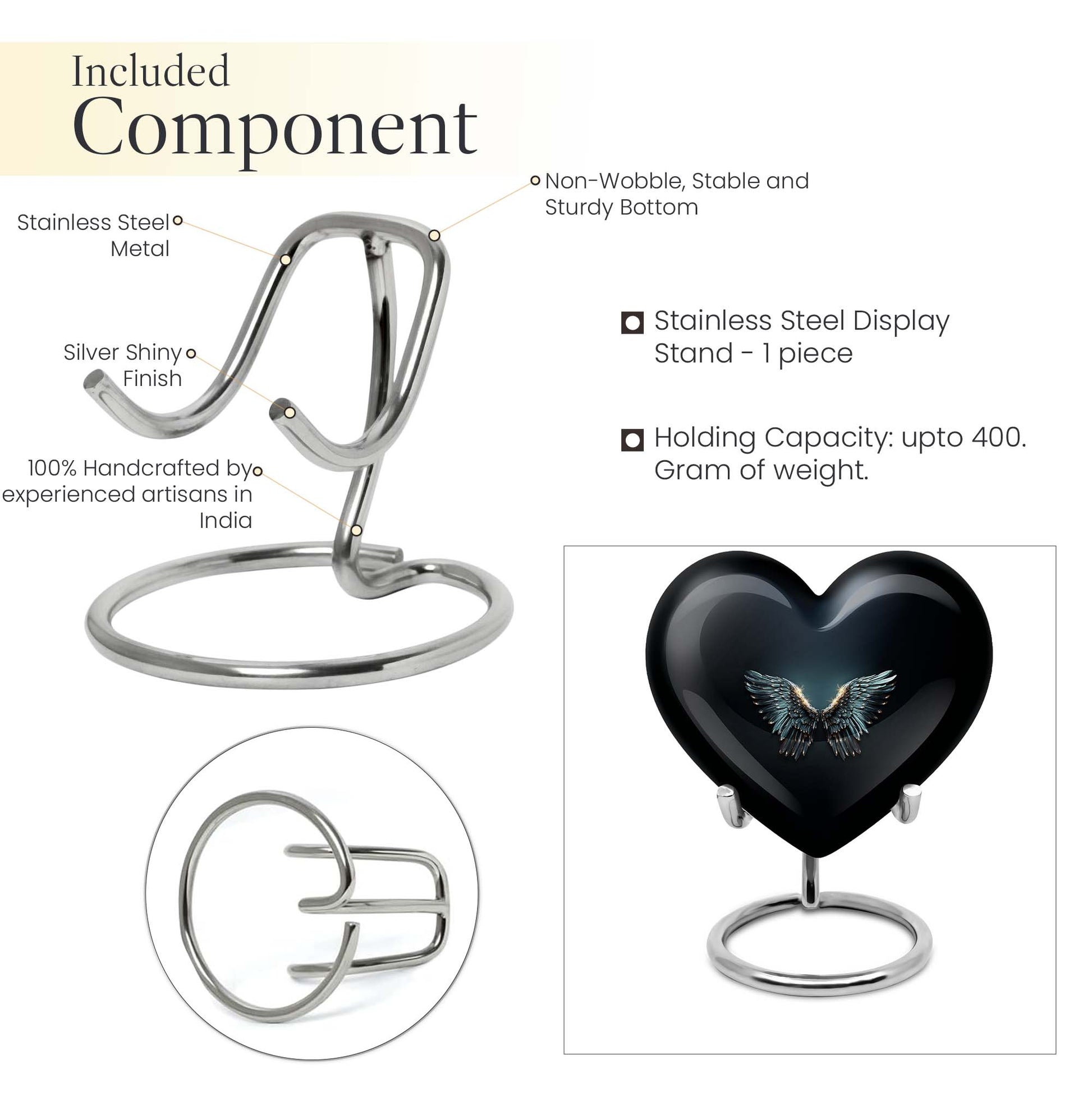 Wings blue heart urn with butterfly theme, designed for adult cremation ashes