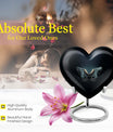 Wings blue heart urn with butterfly theme, designed for adult cremation ashes