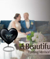 Wings blue heart urn with butterfly theme, designed for adult cremation ashes