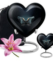 Wings blue heart urn with butterfly theme, designed for adult cremation ashes