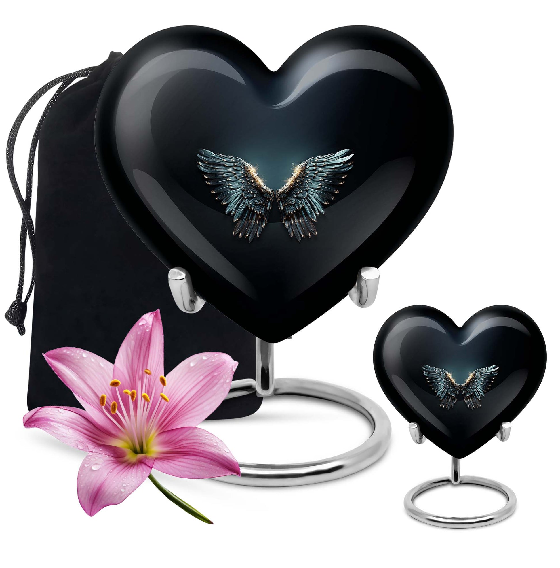 Wings blue heart urn with butterfly theme, designed for adult cremation ashes