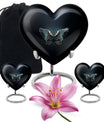 Wings blue heart urn with butterfly theme, designed for adult cremation ashes