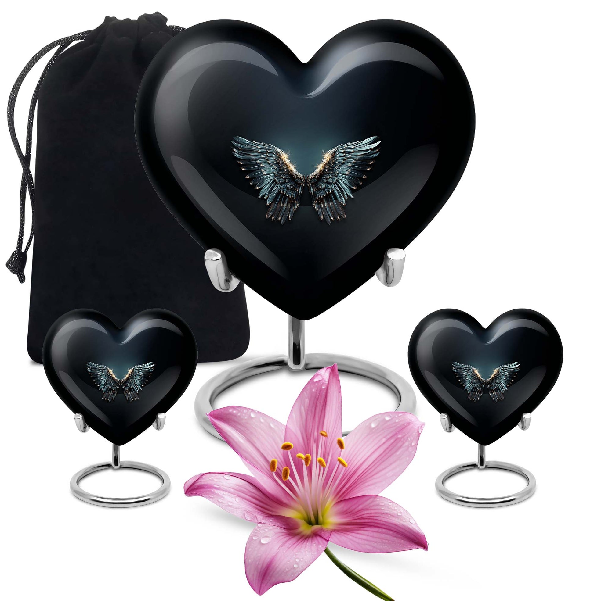 Wings blue heart urn with butterfly theme, designed for adult cremation ashes