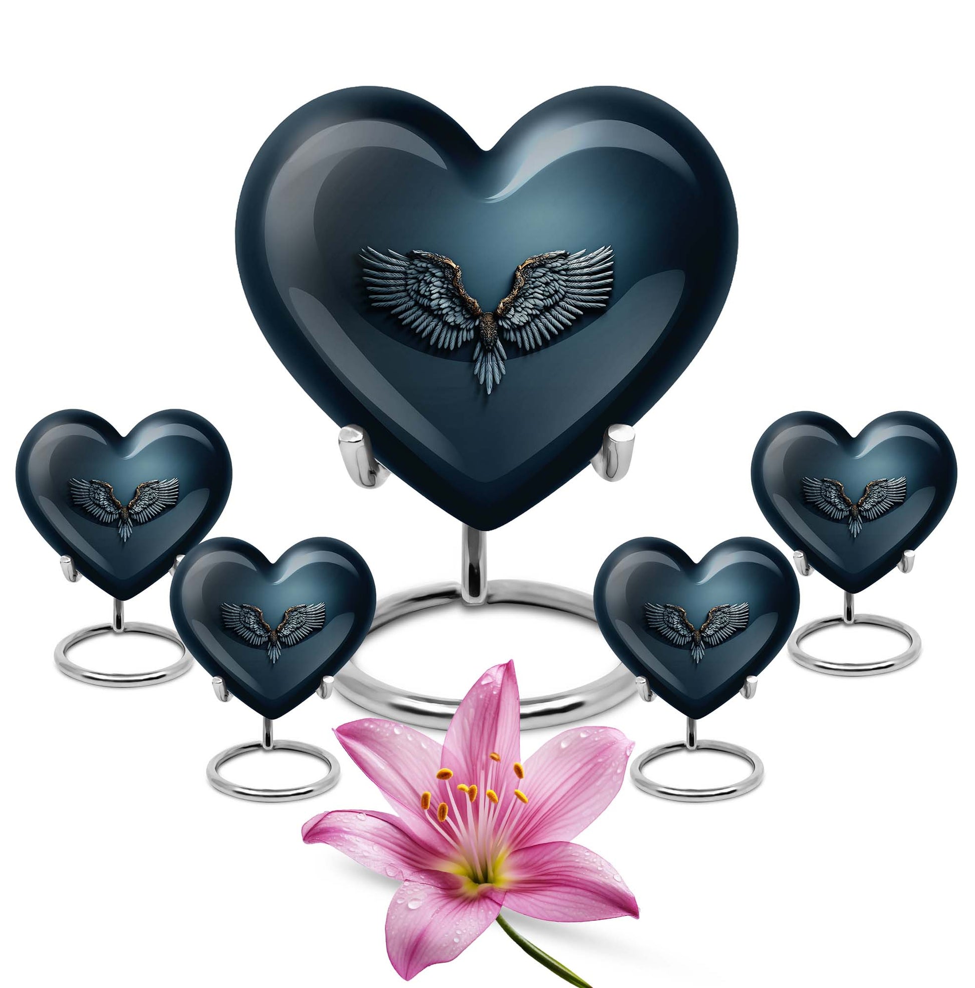 Wings Blue Theme Large Urn With 4 Keepsake Urn