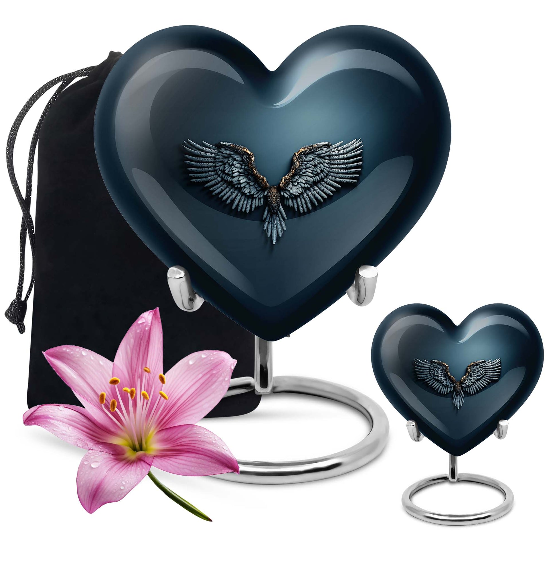 Wings Blue Theme Large Urn With 1 Keepsake Urn