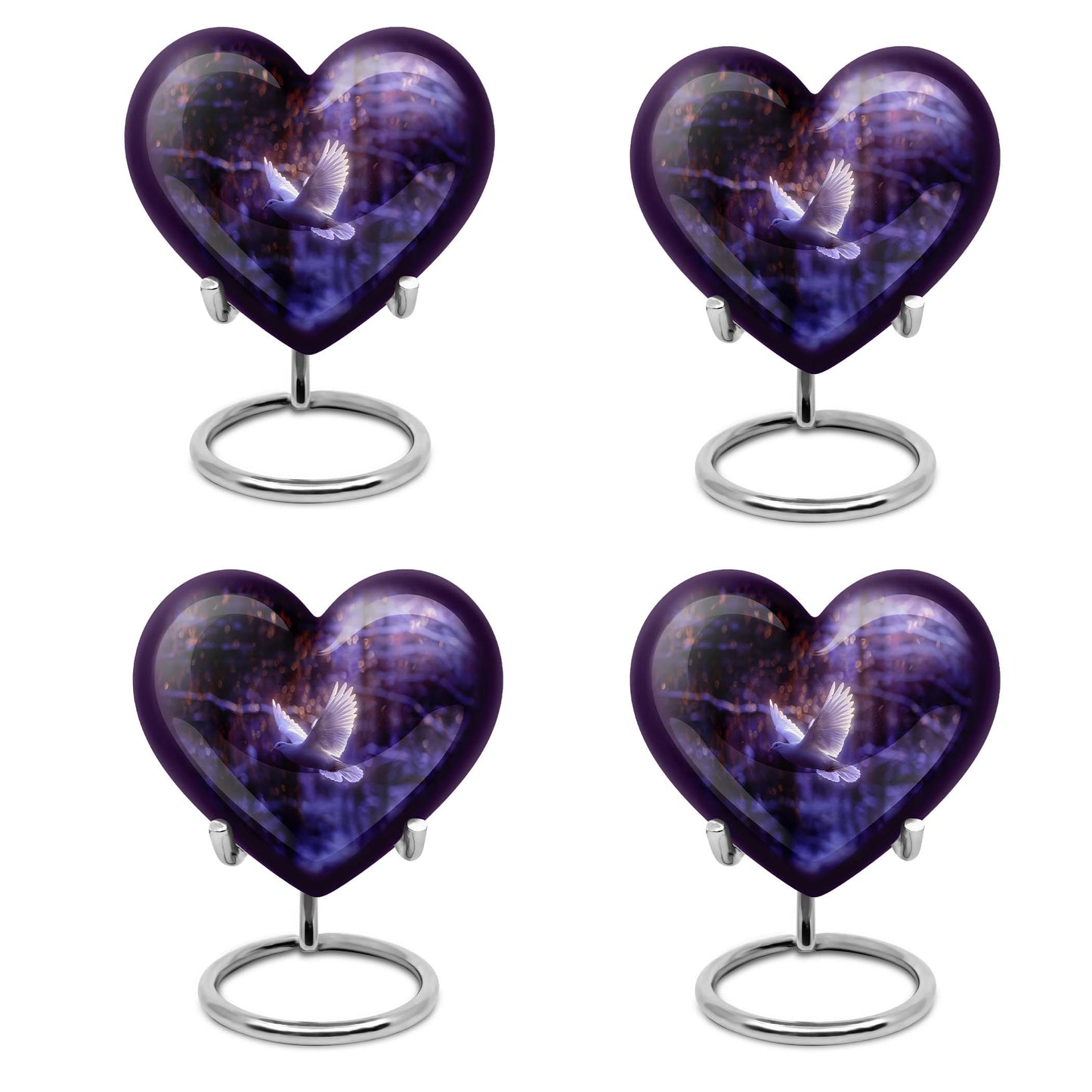 White Dove On Purple Theme 3 Inch Keepsake Pack of 4