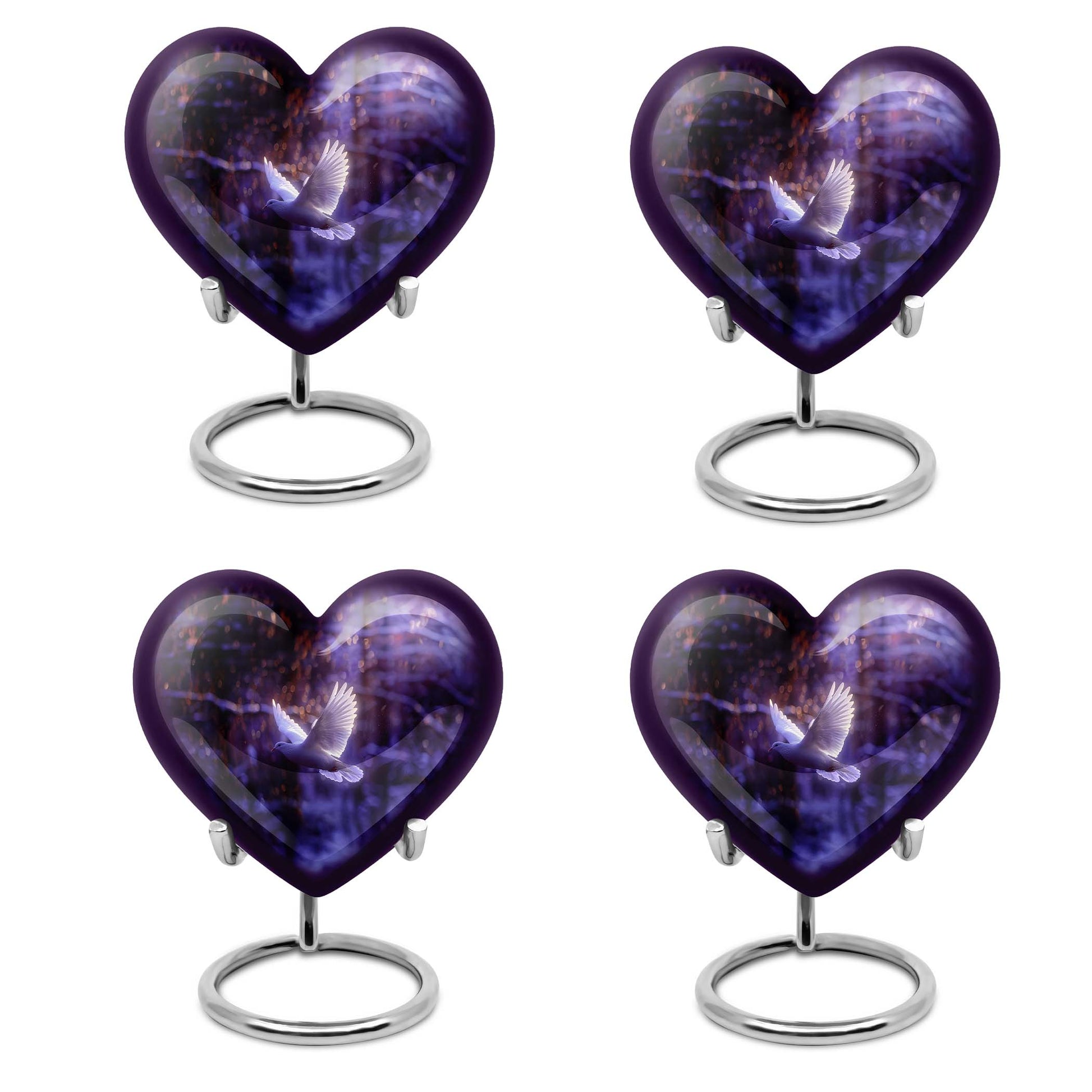 White Dove On Purple Theme 3 Inch Keepsake Pack of 4