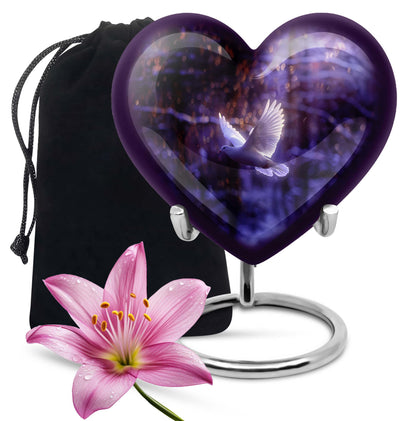 White Dove On Purple Theme Large Urn 10 Inch