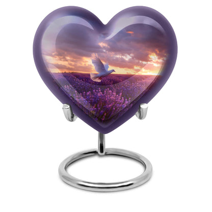 10-inch butterfly-themed heart urn with white dove,