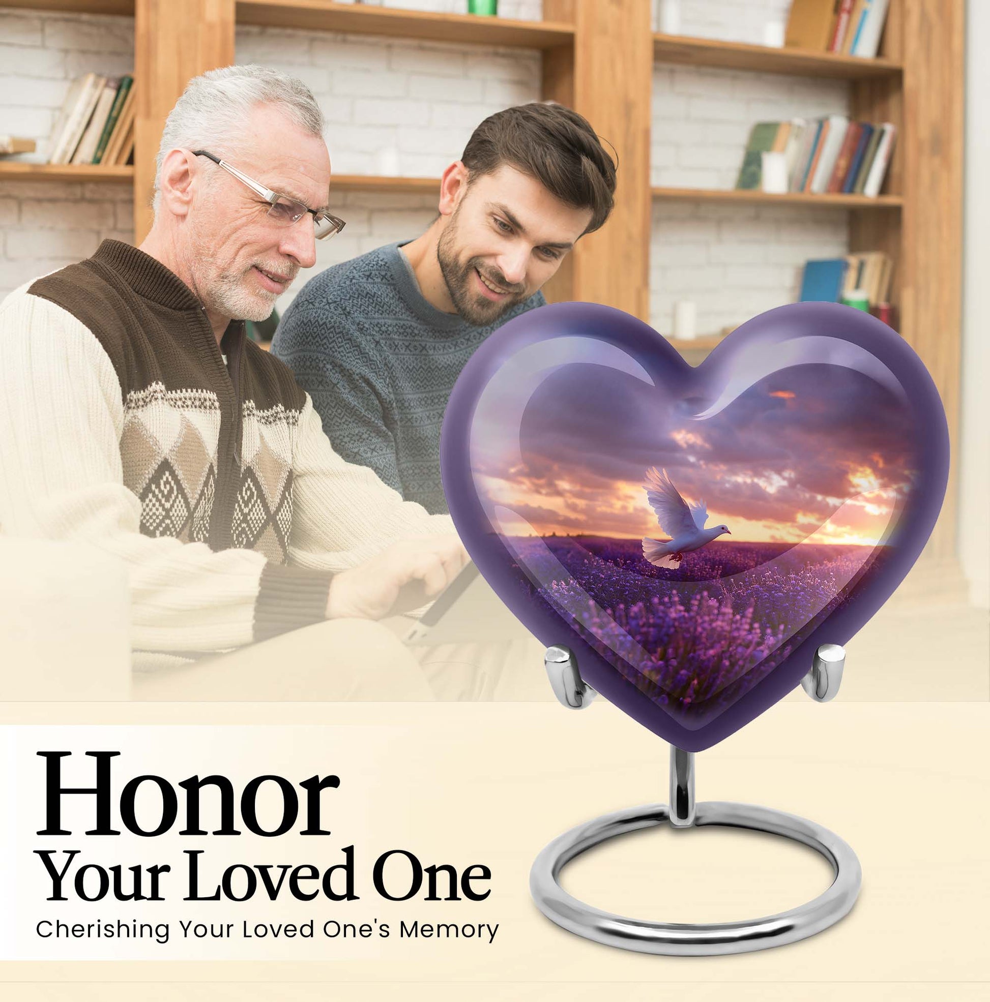 10-inch butterfly-themed heart urn with white dove,