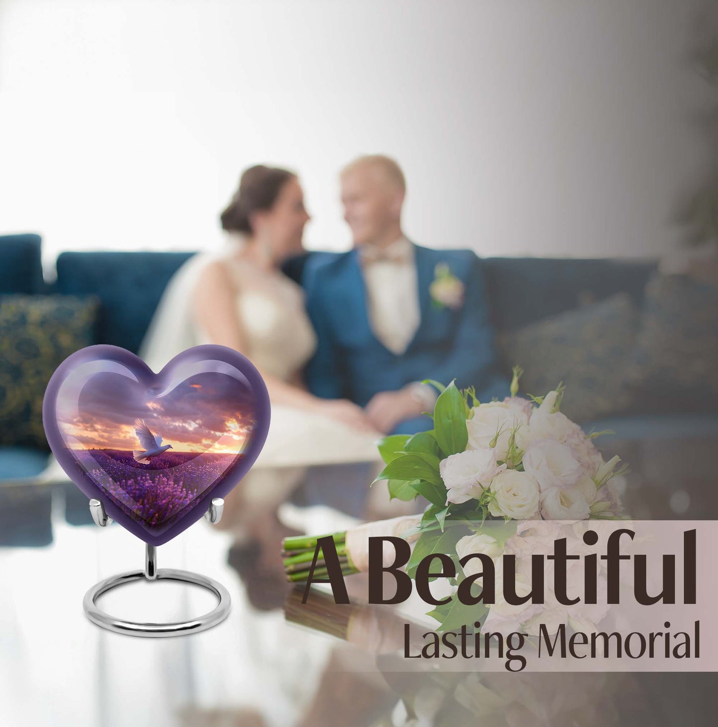 10-inch butterfly-themed heart urn with white dove,