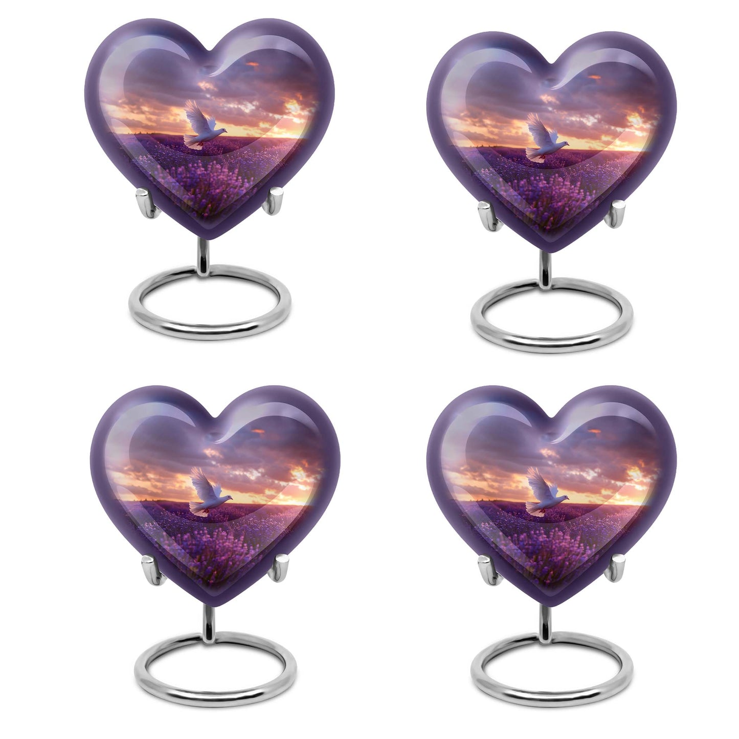 White Dove On Purple Theme 3 Inch Keepsake Pack of 4
