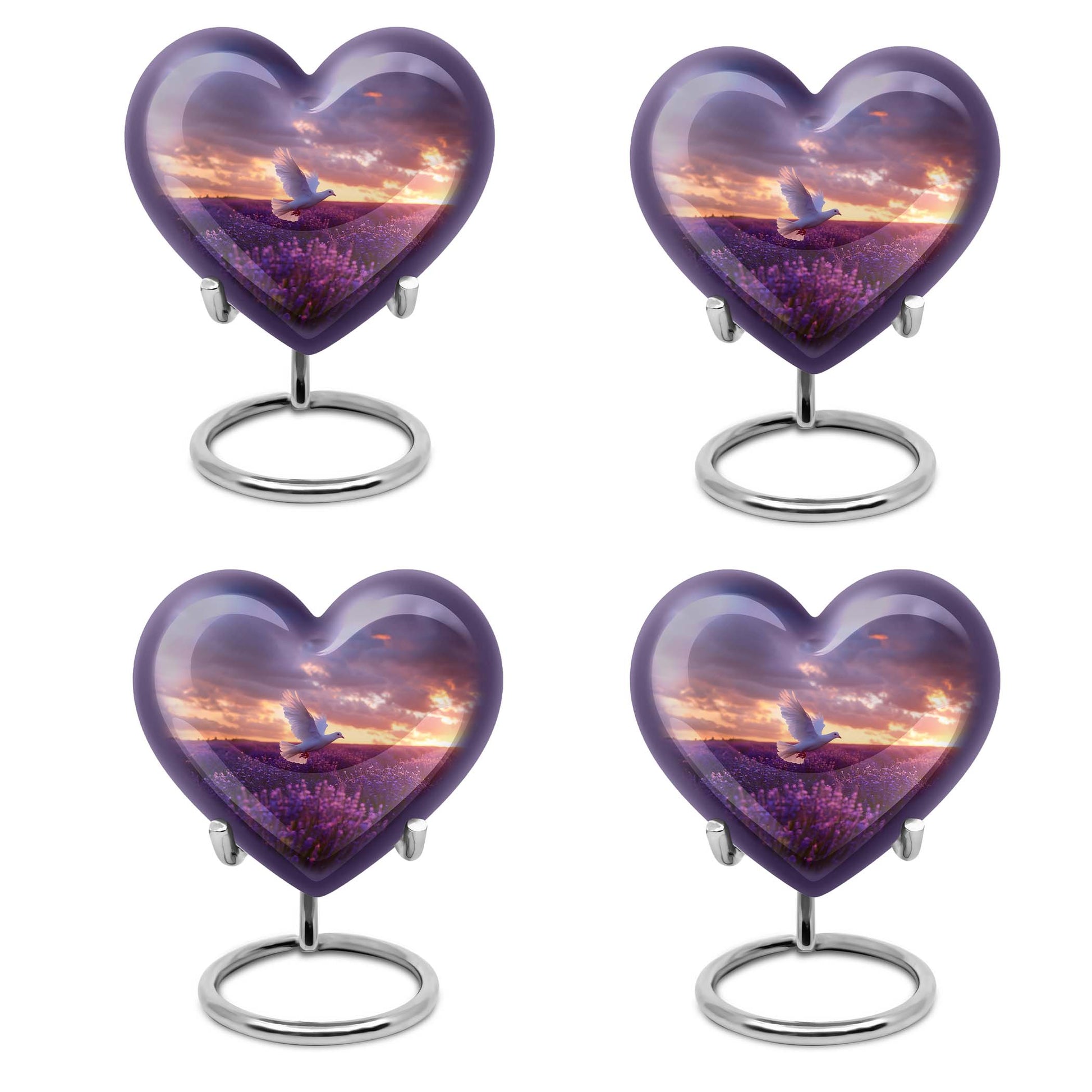 White Dove On Purple Theme 3 Inch Keepsake Pack of 4