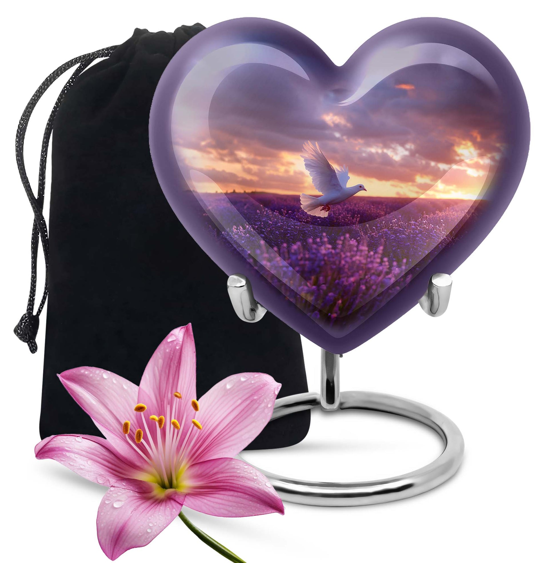 White Dove On Purple Theme Large Urn 10 Inch