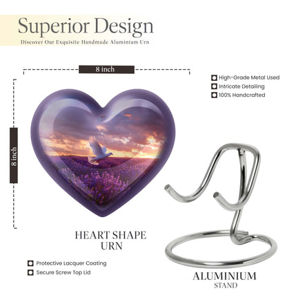 White dove heart-shaped cremation urn
