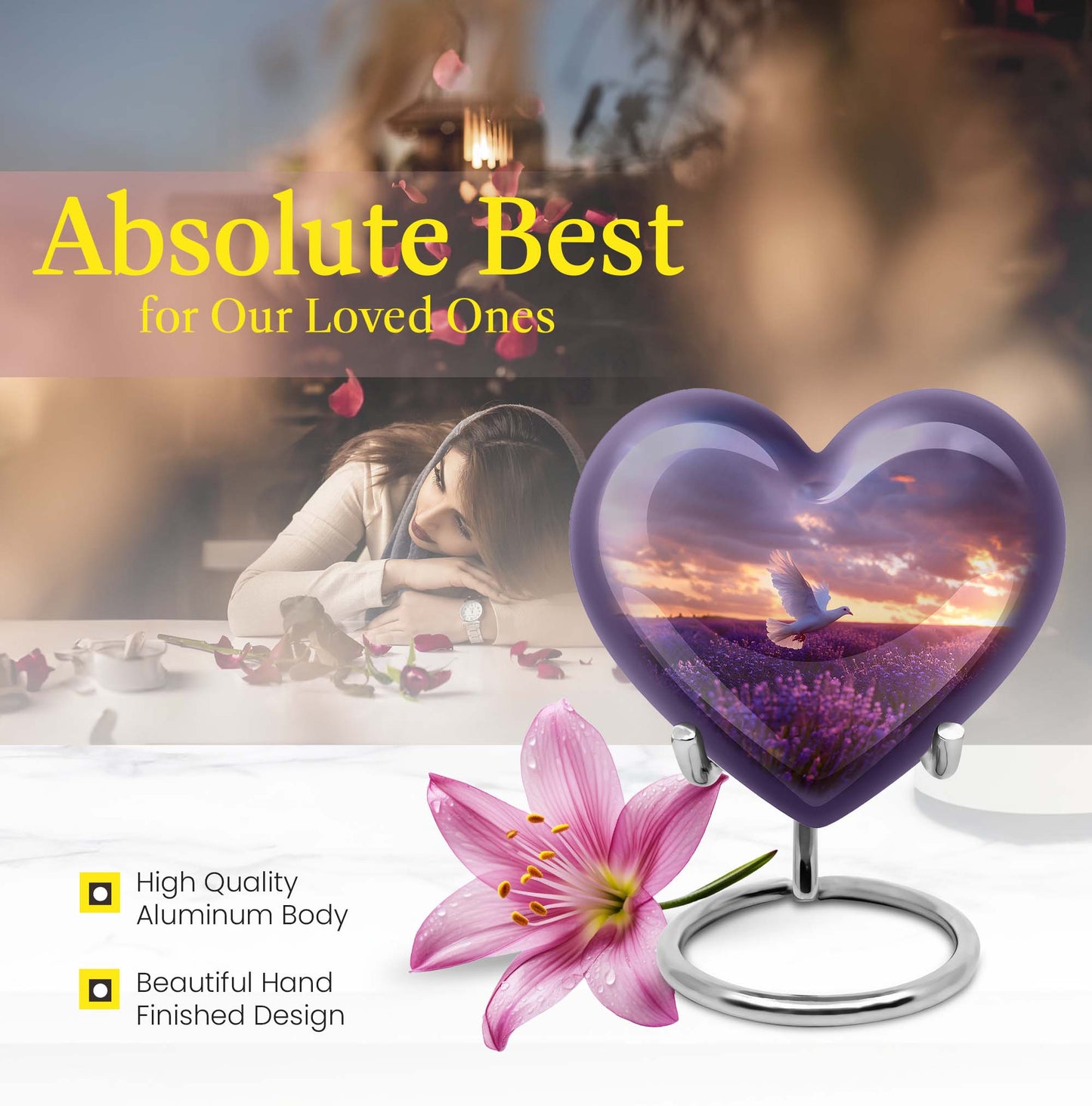 White dove heart-shaped cremation urn