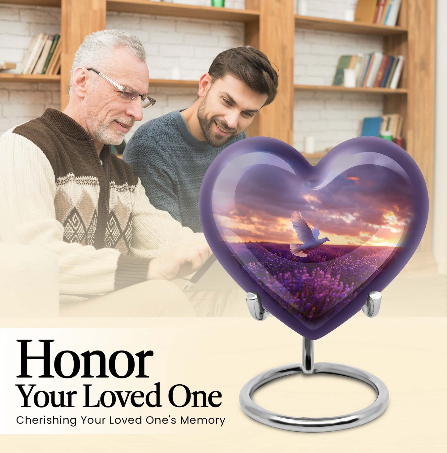White dove heart-shaped cremation urn
