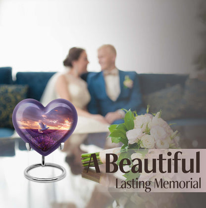 White dove heart-shaped cremation urn