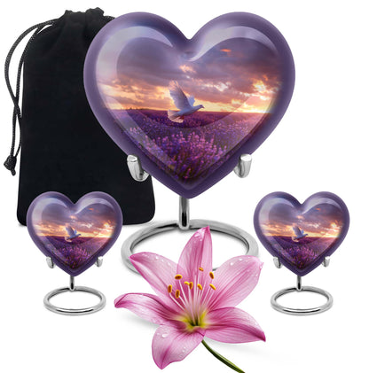 White Dove On Purple Theme Large Urn With 2 Keepsake Urn
