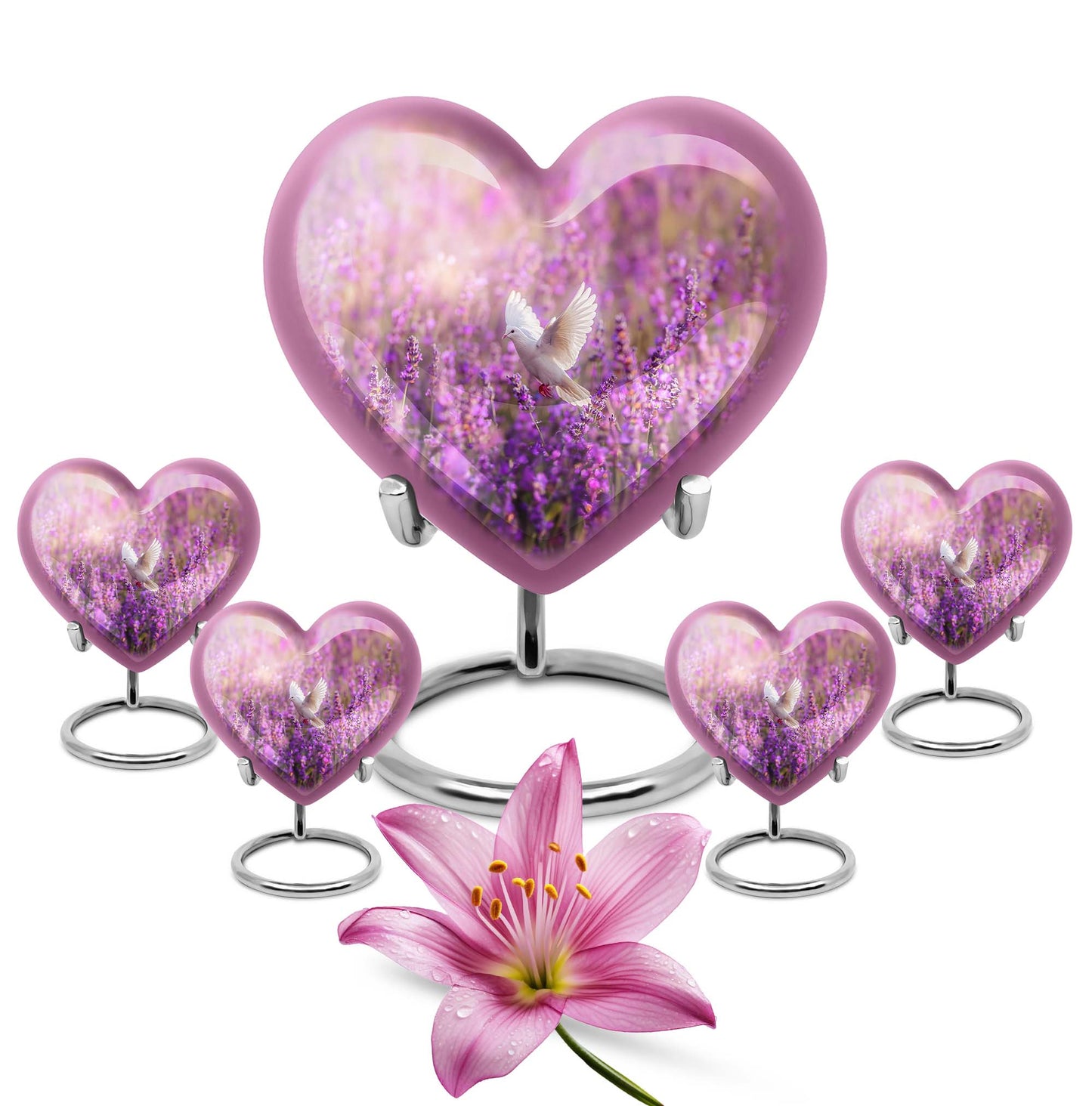 White Dove On Purple Theme Large Urn With 4 Keepsake Urn