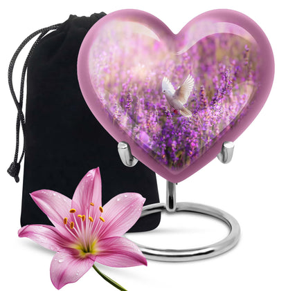 White Dove On Purple Theme Large Urn 10 Inch