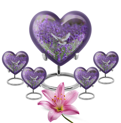 10-inch Large Heart Urn for ashes with white dove and butterfly theme, customizable name engraving