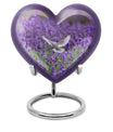 10-inch Large Heart Urn for ashes with white dove and butterfly theme, customizable name engraving