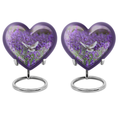 10-inch Large Heart Urn for ashes with white dove and butterfly theme, customizable name engraving