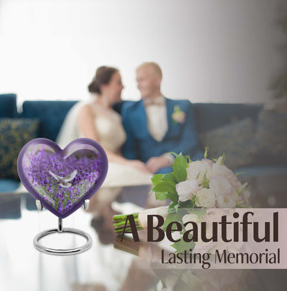 10-inch Large Heart Urn for ashes with white dove and butterfly theme, customizable name engraving