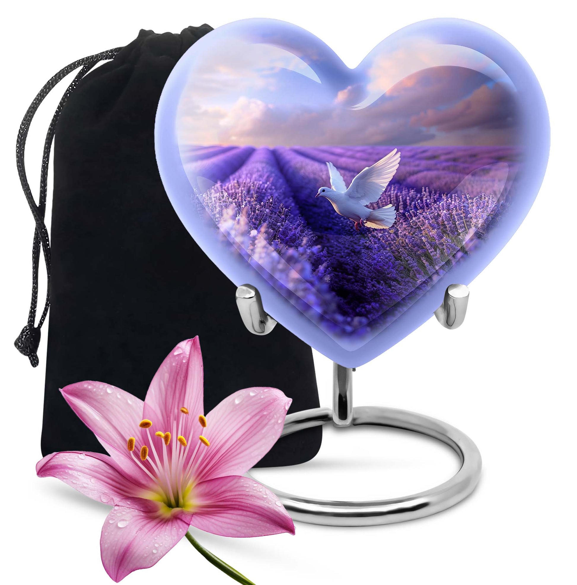 White Dove On Purple Theme Large Urn 10 Inch