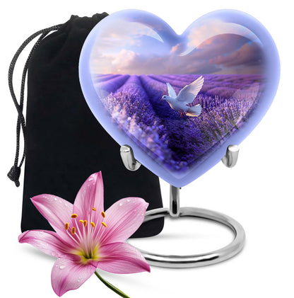 White Dove On Purple Theme Large Urn 10 Inch