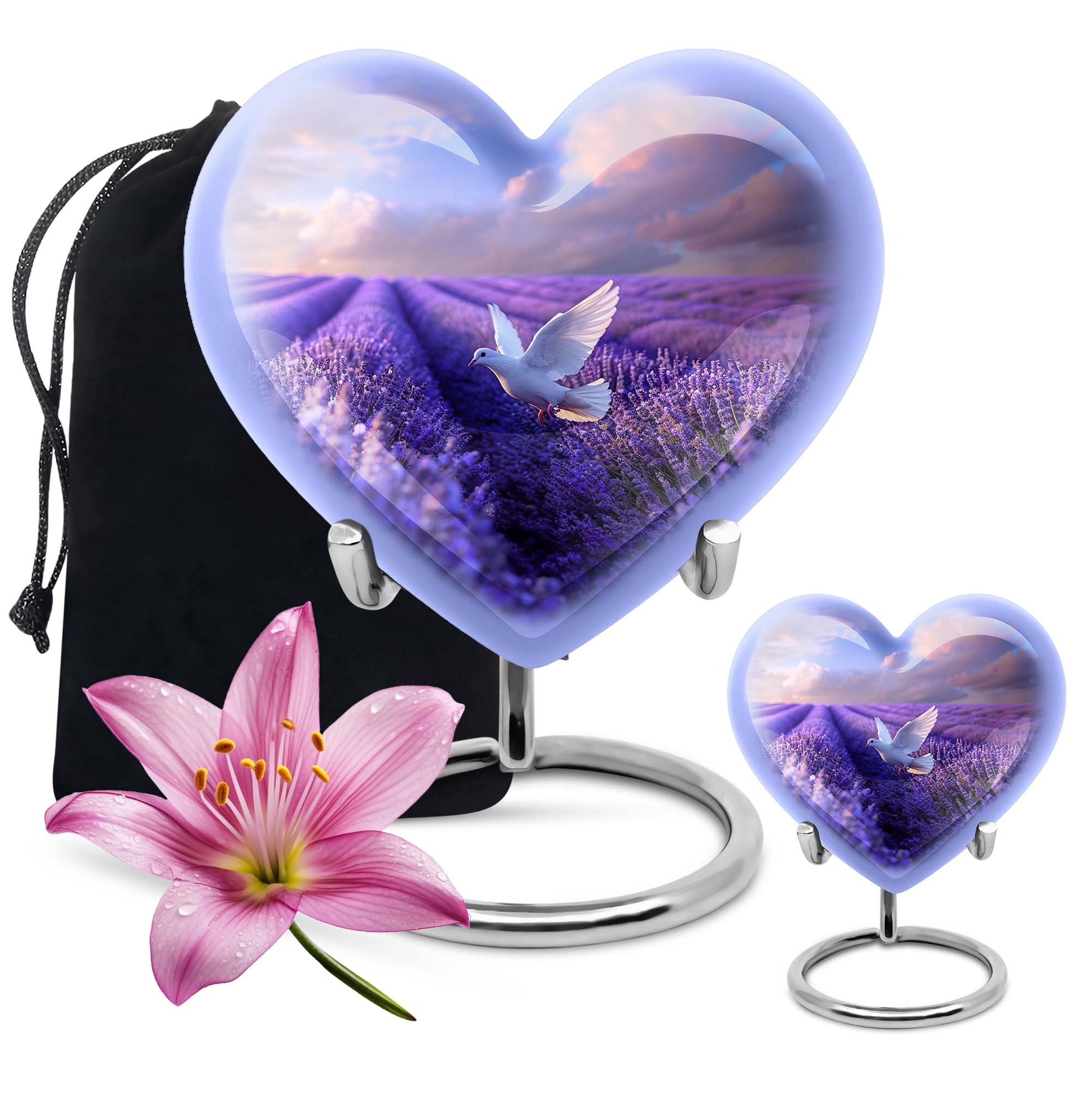 White Dove On Purple Theme Large Urn With 1 Keepsake Urn