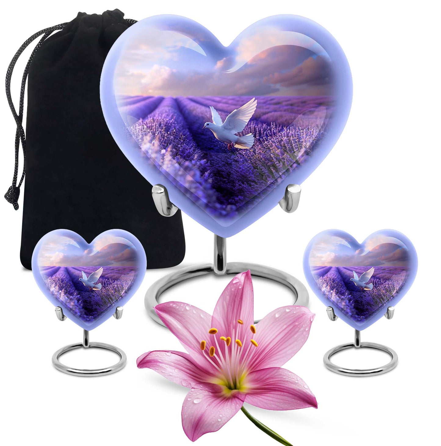 White Dove On Purple Theme Large Urn With 2 Keepsake Urn
