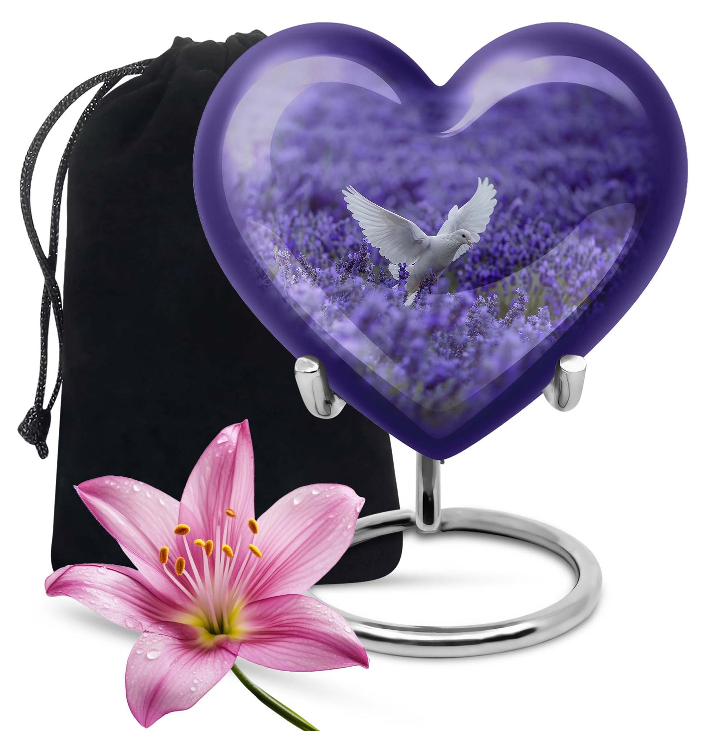 White Dove On Purple Theme Large Urn 10 Inch