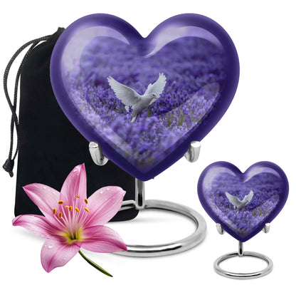 White Dove On Purple Theme Large Urn With 1 Keepsake Urn